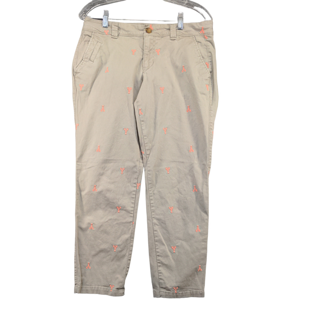 Old Navy Women's Chino Pants Gray Size 8 Lobster Embroidered Flat Front